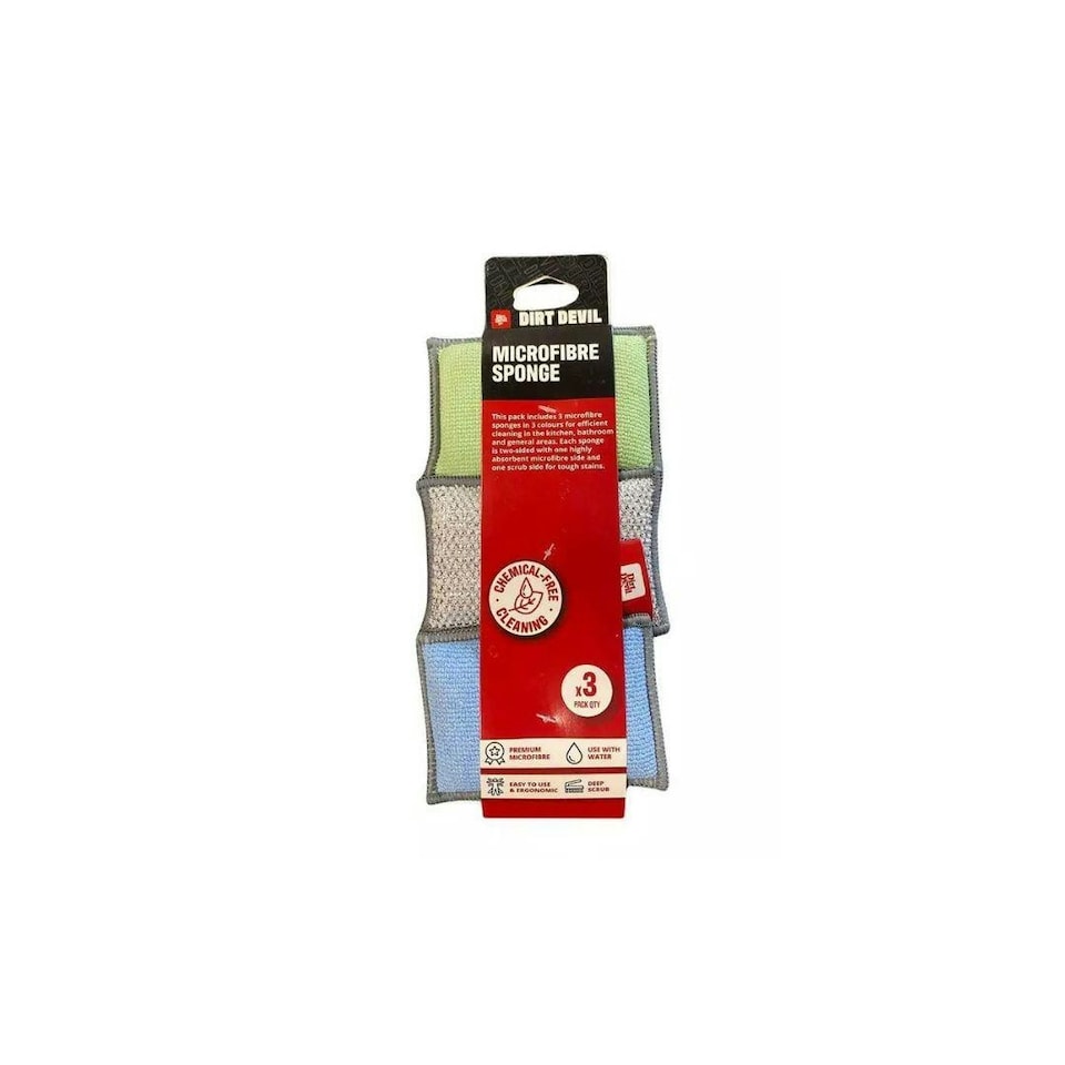 image 1 of Dirt Devil Microfibre High Quality Sponge Set Pack of 3 Multi