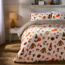 OHS Autumnal Pumpkin Fall Gonk Halloween Soft Cosy Warm Plush Fleece Duvet Cover and Pillowcase Bedding Set Multi | Cream/Rust | King