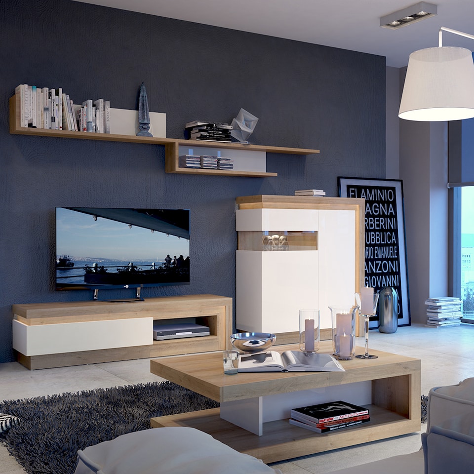 image 1 of Lyon Designer Coffee Table in Riviera Oak and White High Gloss