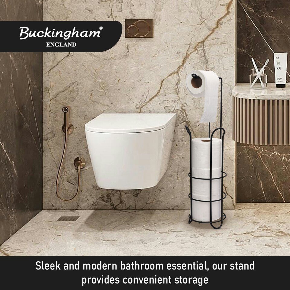 image 1 of Buckingham Floor Standing Toilet Roll Holder - Black