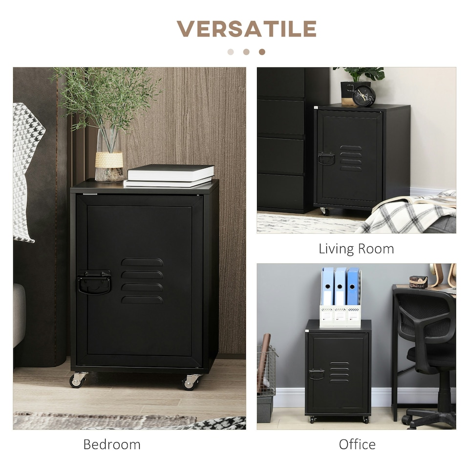 image 1 of HOMCOM Bedside Table, Rolling End Side Table, Mobile Storage Cabinet Black