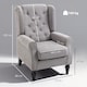 image 3 of HOMCOM Retro Accent Chair, Snow Flannel Wingback Armchair with Wood Frame Button Tufted Design for Living Room Bedroom, Grey