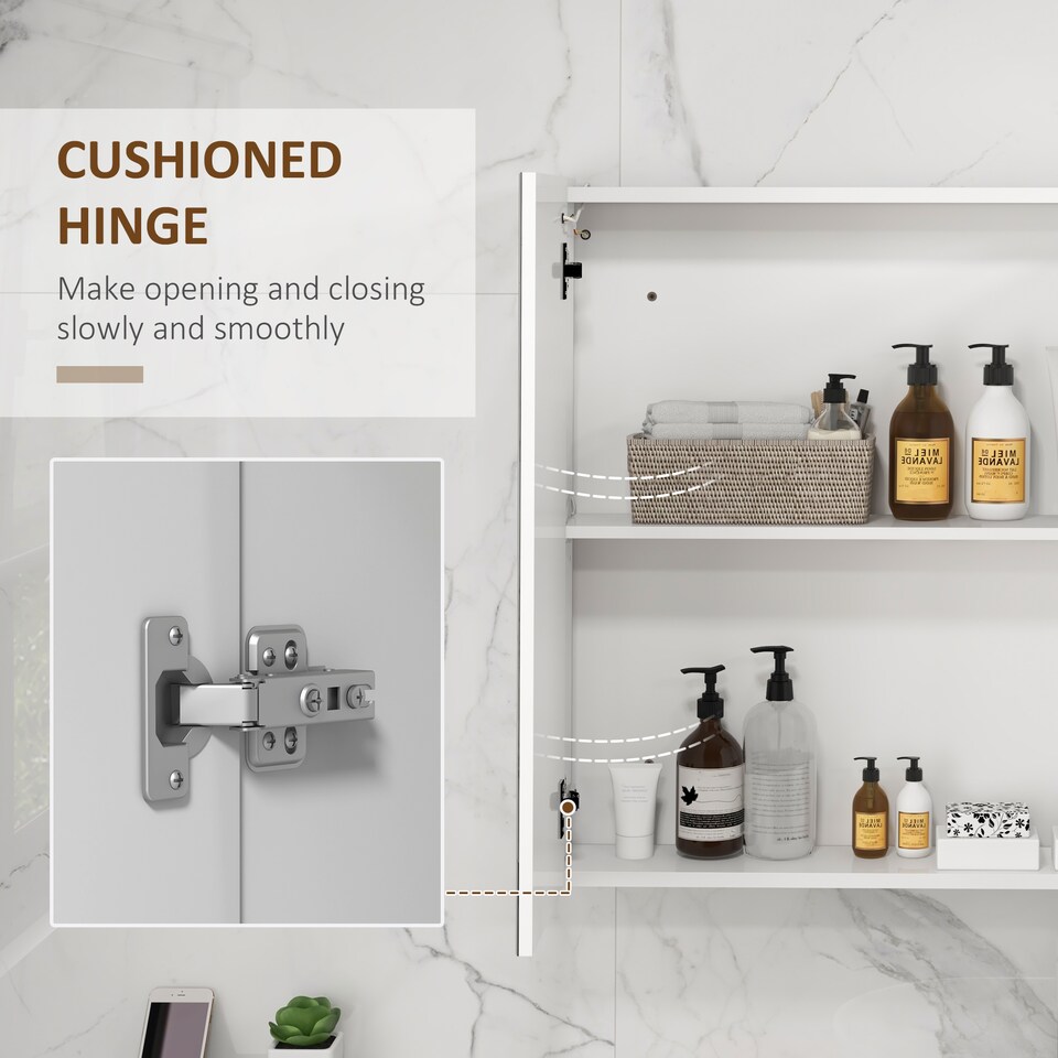 image 1 of kleankin LED Lighted Bathroom Mirror Cabinet, Wall Mounted Bathroom Storage Cupboard with USB Charge, Adjustable Shelf, 90W x 15D x 70Hcm, High Gloss White