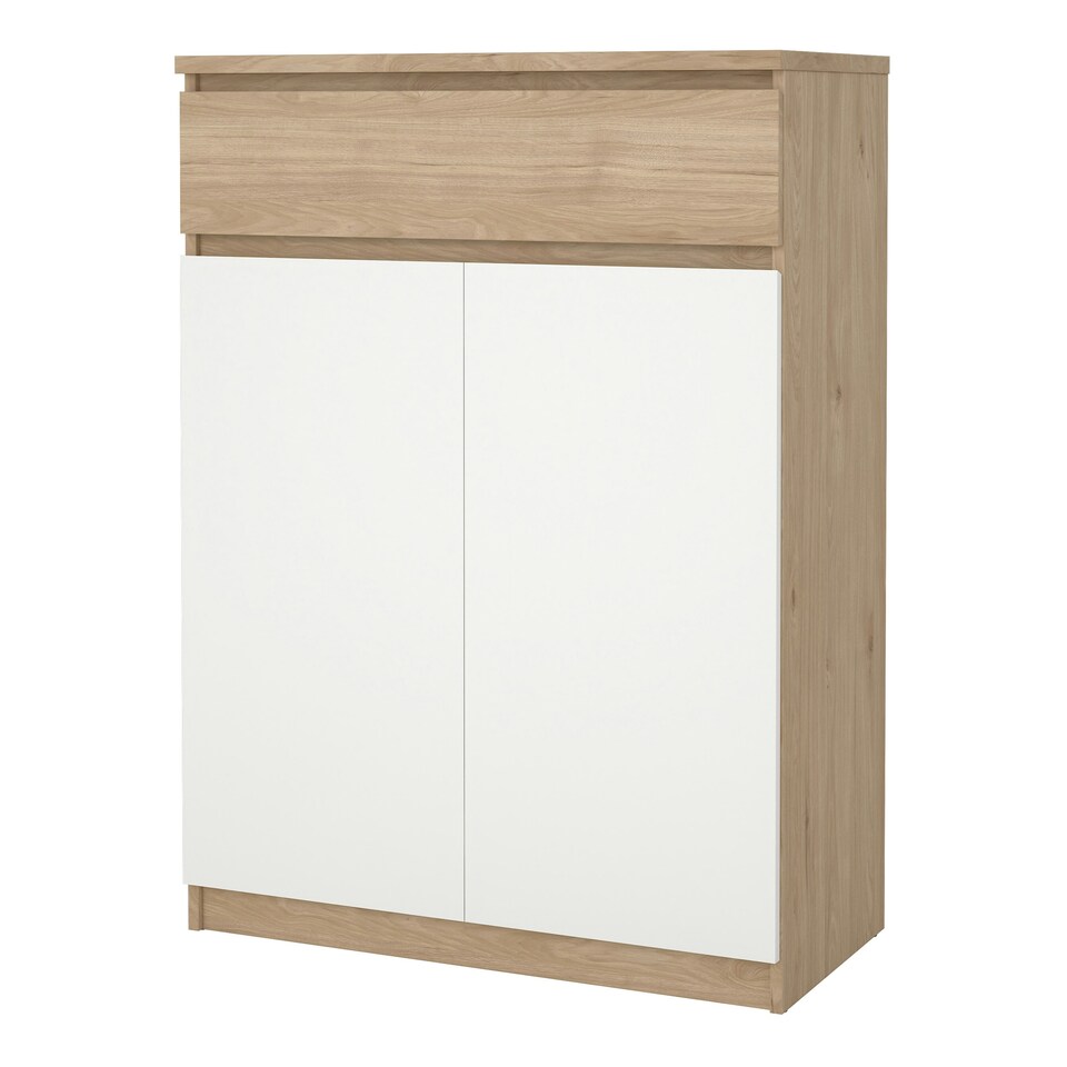 image 1 of Naia Shoe Cabinet with 2 Doors 1 Drawer in Jackson Hickory Oak and White