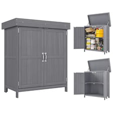 Outsunny Wooden Garden Shed Double Door Tool Storage House, 74x43x88cm, Grey