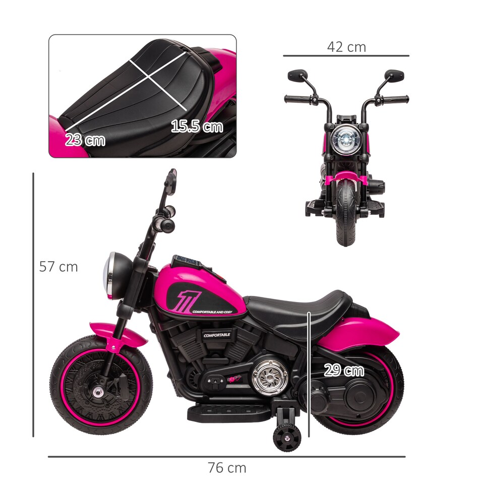 image 1 of HOMCOM 6V Kids Electric Motorbike Ride-Ons Motorcycle with Training Wheels, Light, for Ages 18-36 Months - Pink