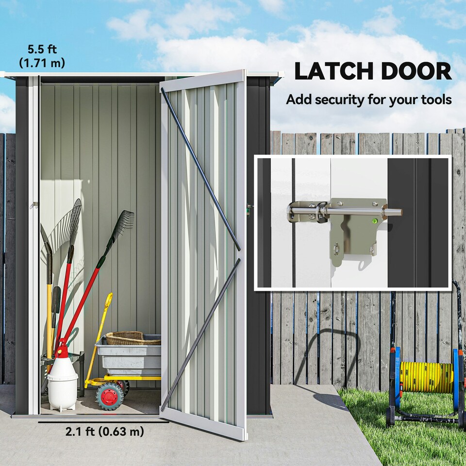 image 1 of Outsunny Outdoor Storage Shed Steel Garden Shed w/ Lockable Door Dark Grey