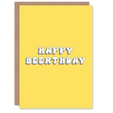 Birthday Beer Pun Simple Retro Yellow Him Her Birthday Card
