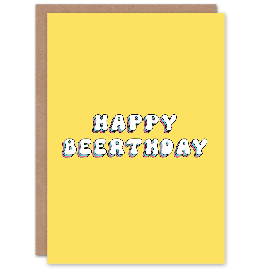 image 1 of Birthday Beer Pun Simple Retro Yellow Him Her Birthday Card
