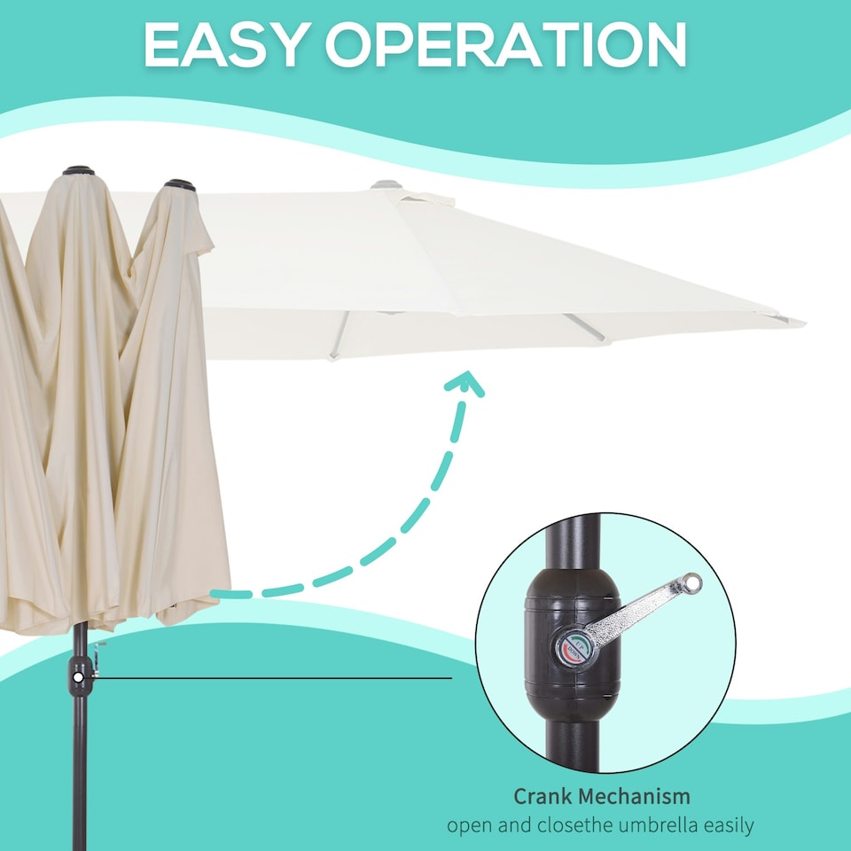 image 1 of Outsunny Sun Umbrella Canopy Double-sided Crank Sun Shade Shelter 4.6M Beige