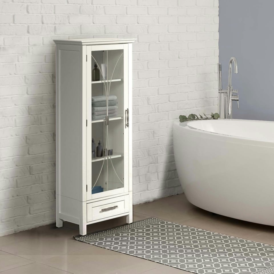 image 1 of Teamson Home Bathroom Wooden Free Standing Tall Linen Storage Cabinet Tower, White