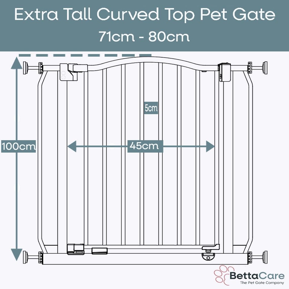 image 1 of Bettacare Extra Tall Curved Top Dog Gate, 71cm - 80cm, Matt Black, Extra Tall 100cm in Height, Pressure Fit Pet Gate