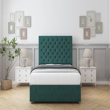 Sloomy Mayfair Emerald Plush Divan Bed With Mattress No Drawers With 54" Floor Standing Headboard 6' Super King | Green | Emerald | Super King | 1