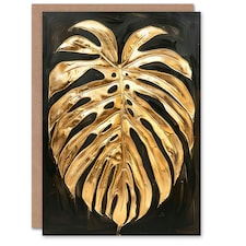 Plant Lover Golden Monstera Leaf Dark Him Her Birthday Card