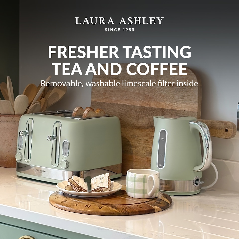 image 1 of Laura Ashley Sage Leaf Electric Kettle 1.7L - Energy Saving Kettles Electric Fast Boil Quiet Jug Kettle