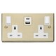 image 1 of SE HOME Polished Brass 2 Gang 13A Type A & C USB Twin Double Switched Plug Socket White | Polished Brass