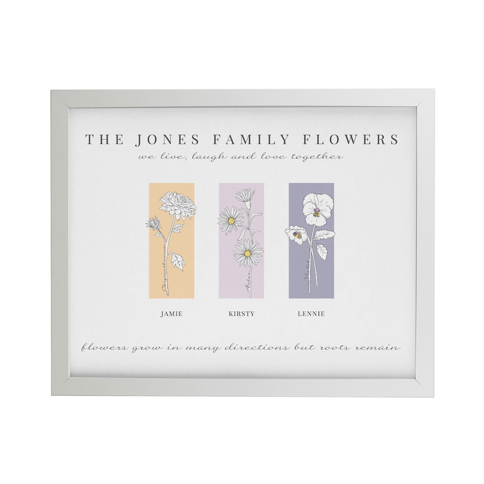 image 1 of Personalised Birth Flower Family of 3 White Framed Print | White | One Size
