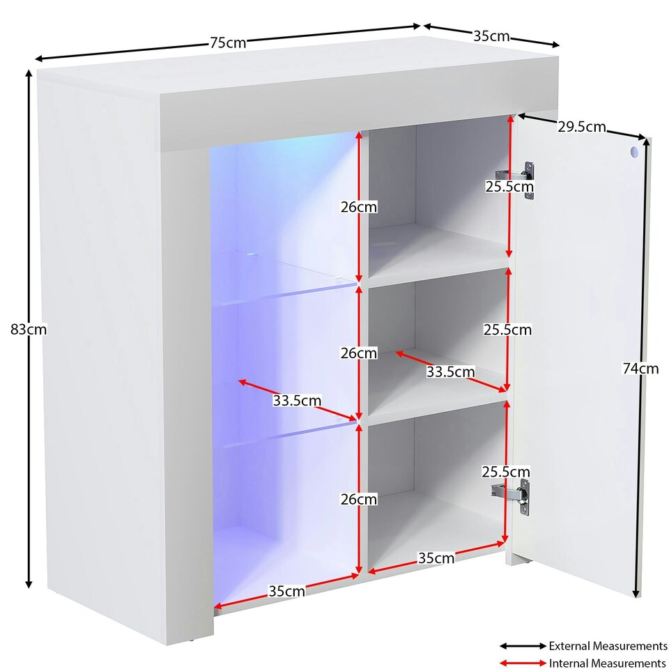 image 1 of Vida Designs Azura 1 Door LED Sideboard Buffet Cabinet Storage, White
