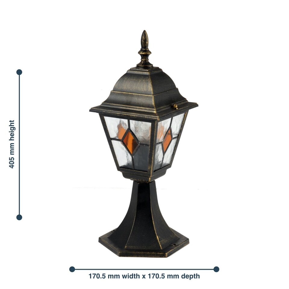 image 1 of Set of 2 Morecambe - Black with Brushed Gold IP44 Post Lights | Black | Clear | 2