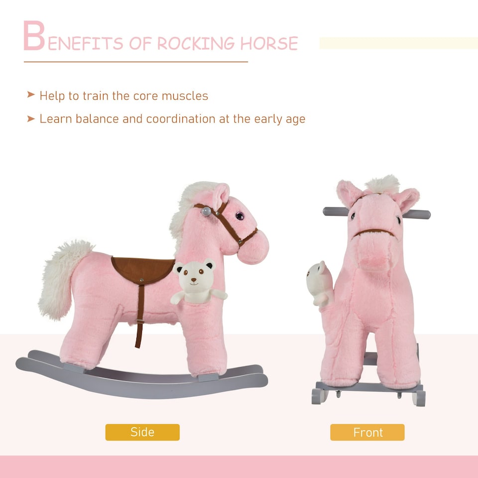 image 1 of HOMCOM Kids Plush Ride-On Rocking Horse with Plush Toy Sound Handle Grip