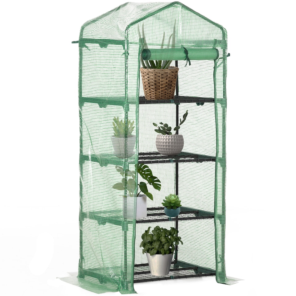 image 1 of Outsunny Mini Greenhouse 4-Tier Portable Plant House Shed w PE Cover, Green