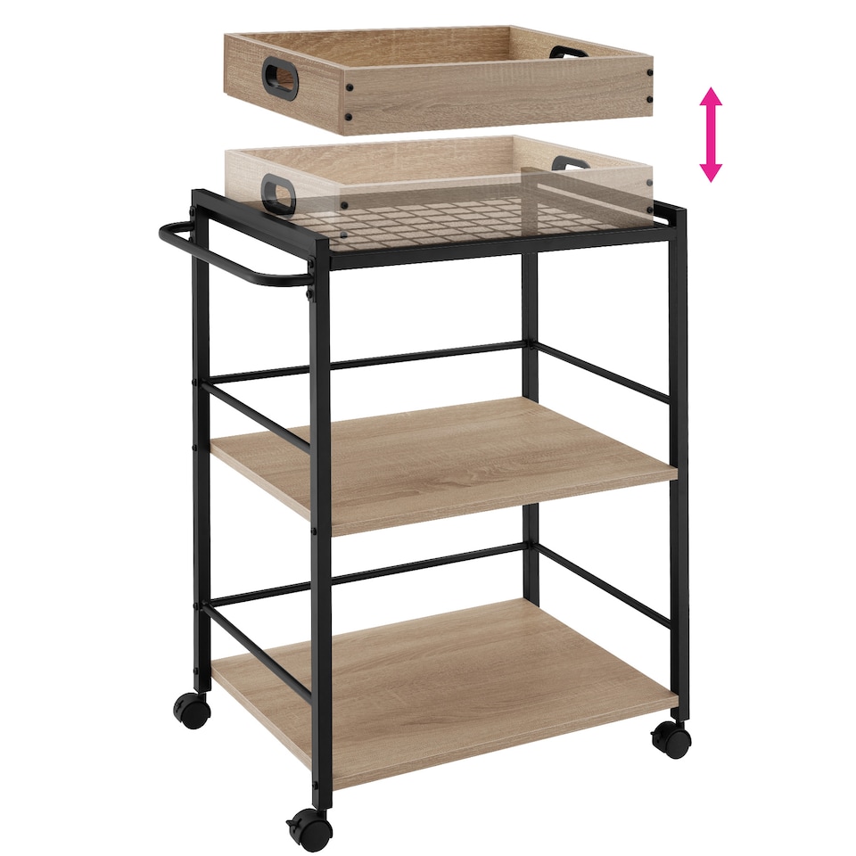 image 1 of Drinks Trolley Worcester - 3 shelves and removable tray, 4 swivel castors with parking brake | Brown | industrial wood light, oak Sonoma | 65 x 41,50 x 87 cm | 1