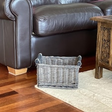 Kitchen Log Fireplace Wicker Storage Basket With Handles Xmas Empty Hamper Basket Grey Small 31 x 25 x 16 cm | Grey | Grey