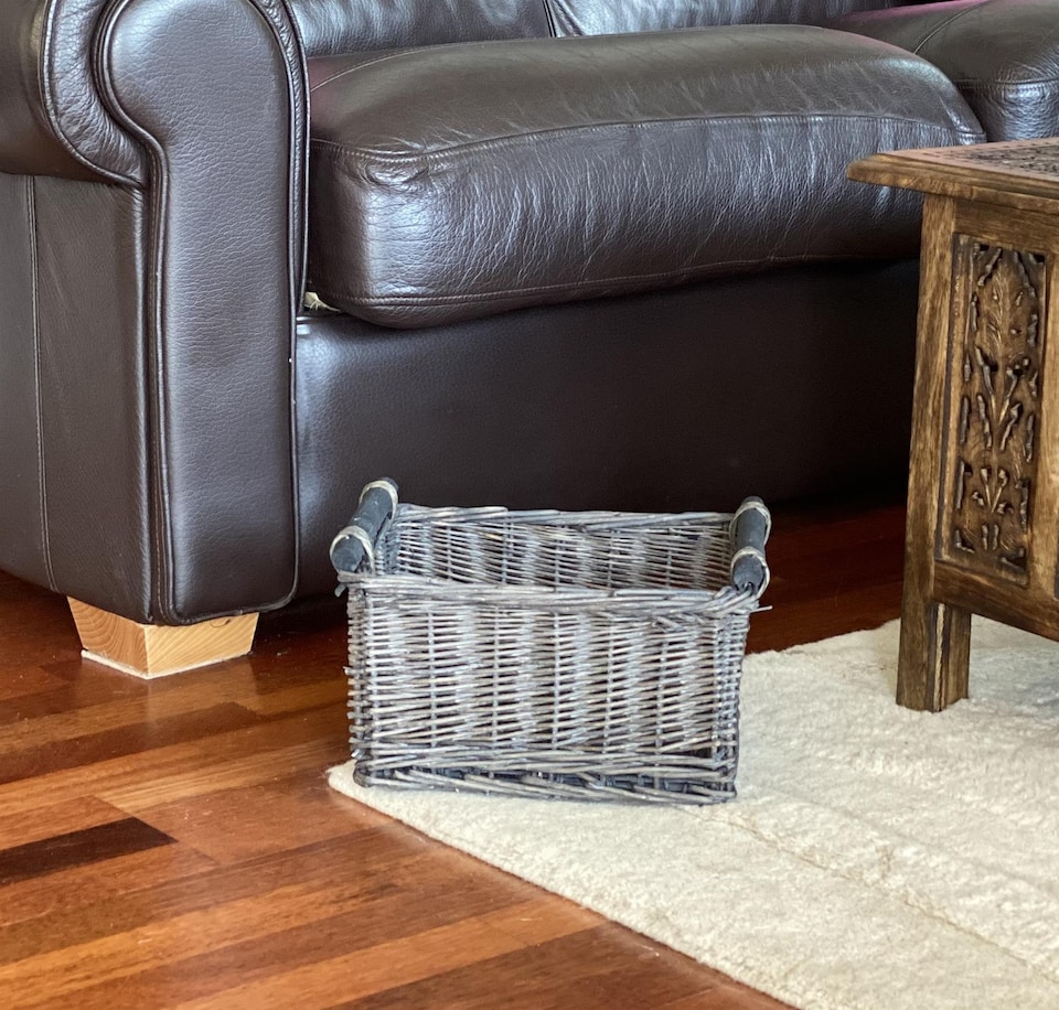 image 1 of Kitchen Log Fireplace Wicker Storage Basket With Handles Xmas Empty Hamper Basket Grey Small 31 x 25 x 16 cm | Grey | Grey