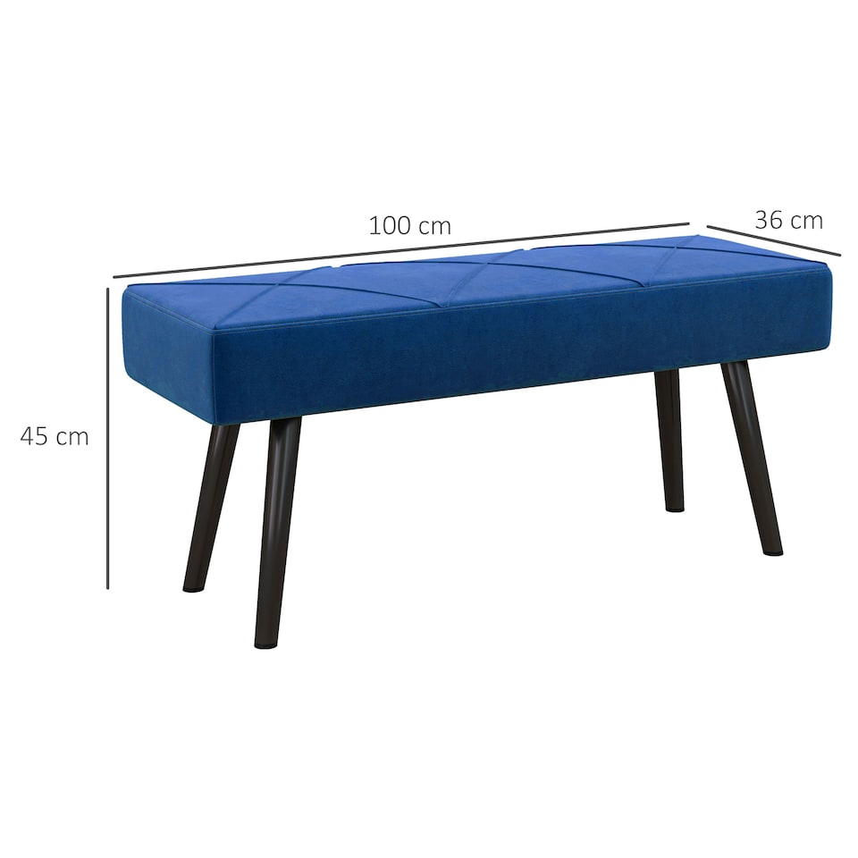 image 1 of HOMCOM End of Bed Bench with X-Shape Design and Steel Legs, Upholstered Hallway Bench for Bedroom, Blue