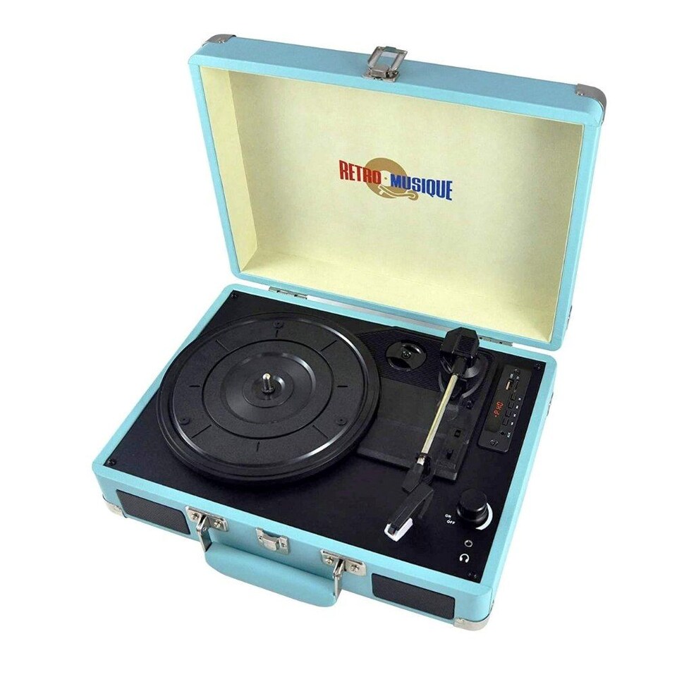 Bluetooth Suitcase Style Turntablewith FM Radio & 4GB USB, Turquoise