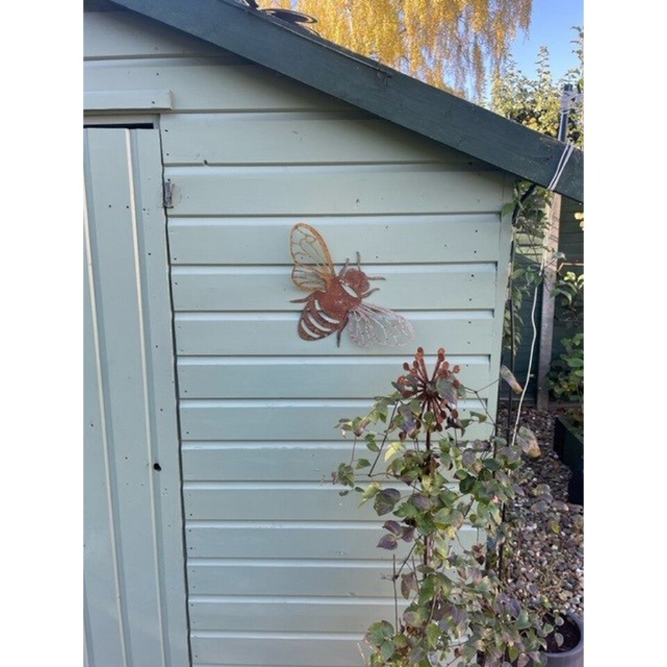 image 1 of Folded Wings Bee Garden Art - W39.4 x H25.4 cm - Bare Metal/Ready to Rust