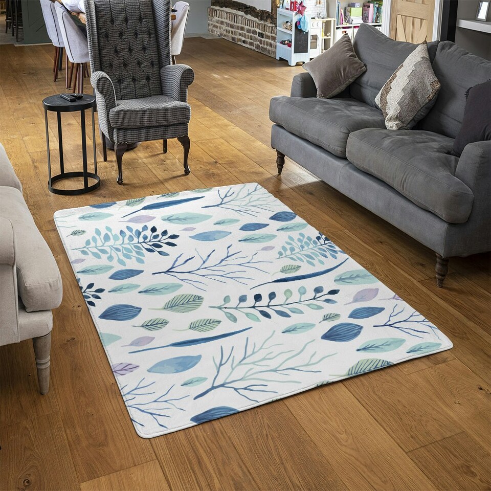 image 1 of Winter Branches & Leaves (Rug) Blue | Medium: 80x150cm