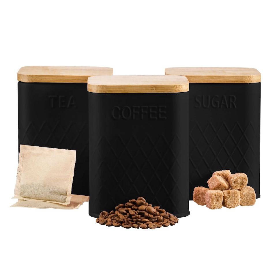 image 1 of Cooks Professional 5 Piece Square Kitchen Storage Cannister Set with Bamboo Lids | Black | Black | 5