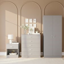Vida Designs Riano 3 Piece Bedroom Set (1 Drawer Bedside Chest, 5 Drawer Chest, 2 Door Wardrobe) Grey (4)