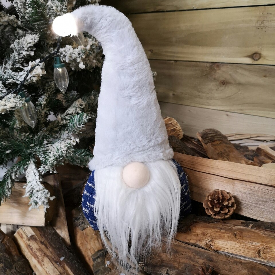 image 1 of 35cm Festive Christmas Sitting Light Up Lit Gonk with Grey Hat and Blue Body