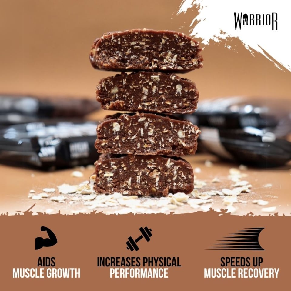 image 1 of Warrior RAW Protein Bars 12 x 75g – 20g High Protein Bar, Low Sugar High Fibre Oat Protein Flapjack – Protein Snacks, Meal Replacement Bars (Variety)