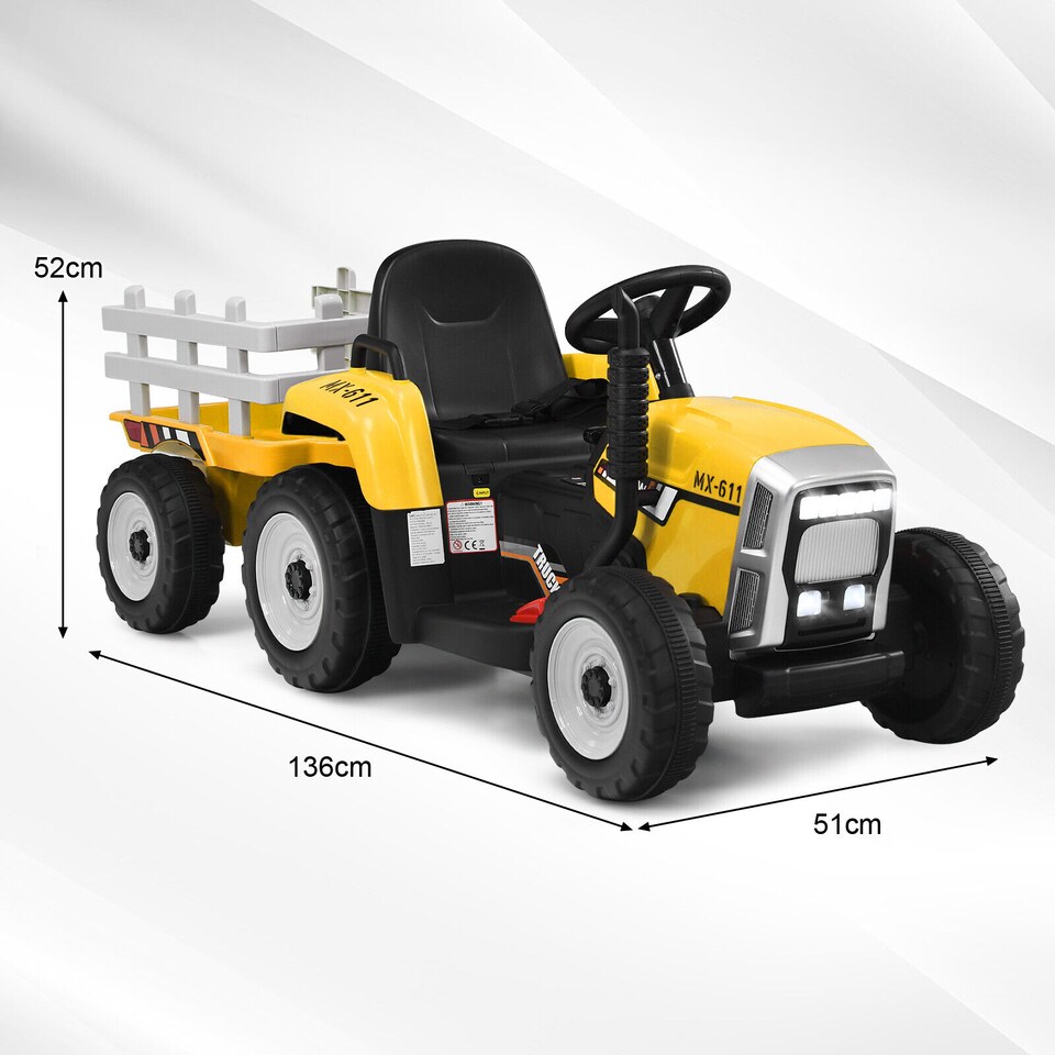 image 1 of COSTWAY 12V Kids Ride On Tractor with Trailer Music Yellow