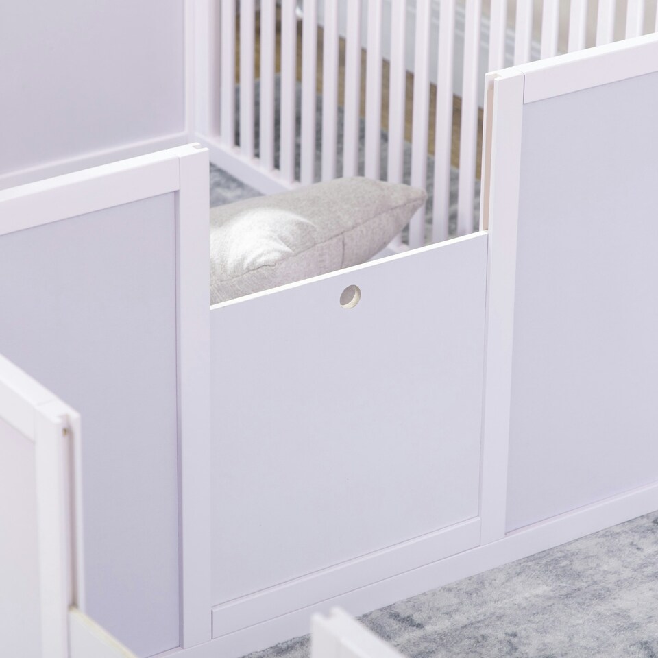 image 1 of PawHut Wooden Dog Pen Pet Playpen 7 Panels Puppy Pen for Indoors - White