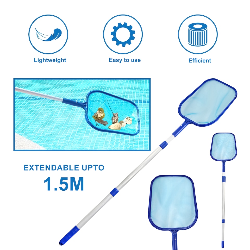 image 1 of LEAF DEBRIS SKIMMER MESH NET SWIMMING POOL 3 WAY TELESCOPIC CLEANING WITH POLE