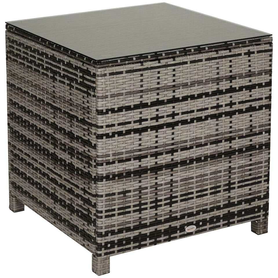 image 1 of Outsunny Side Table Furniture Tempered Glass Garden Patio Wicker Mixed Grey