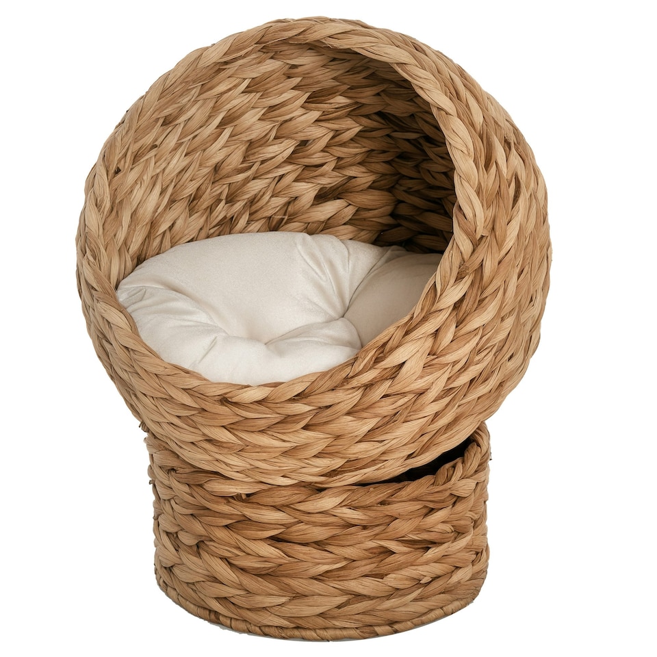 image 1 of PawHut Wicker Cat House, Raised Cat Bed with Cylindrical Base, 50 x 42 x 60 cm