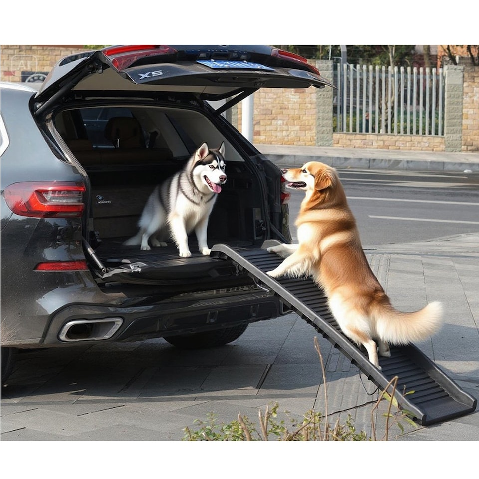 image 1 of Gr8 Garden Dog Pet Ramp Plastic Folding Lightweight Strong Bi Fold Travel Car Van Portable