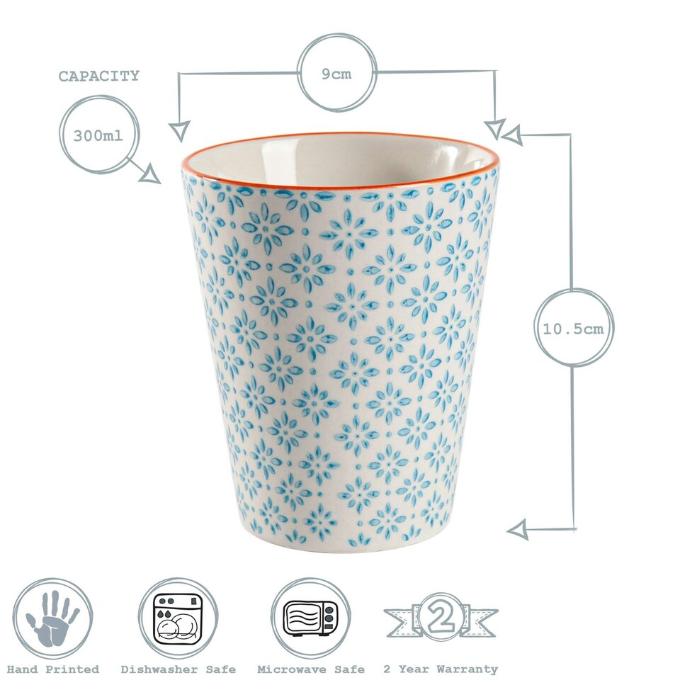 image 1 of Nicola Spring Hand-Printed Tumblers - 300ml - Blue - Pack of 6 Blue