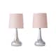 image 1 of ValueLights Teardrop Pair Chrome Touch Table Lamp Pink Shade & Bulb | Pink