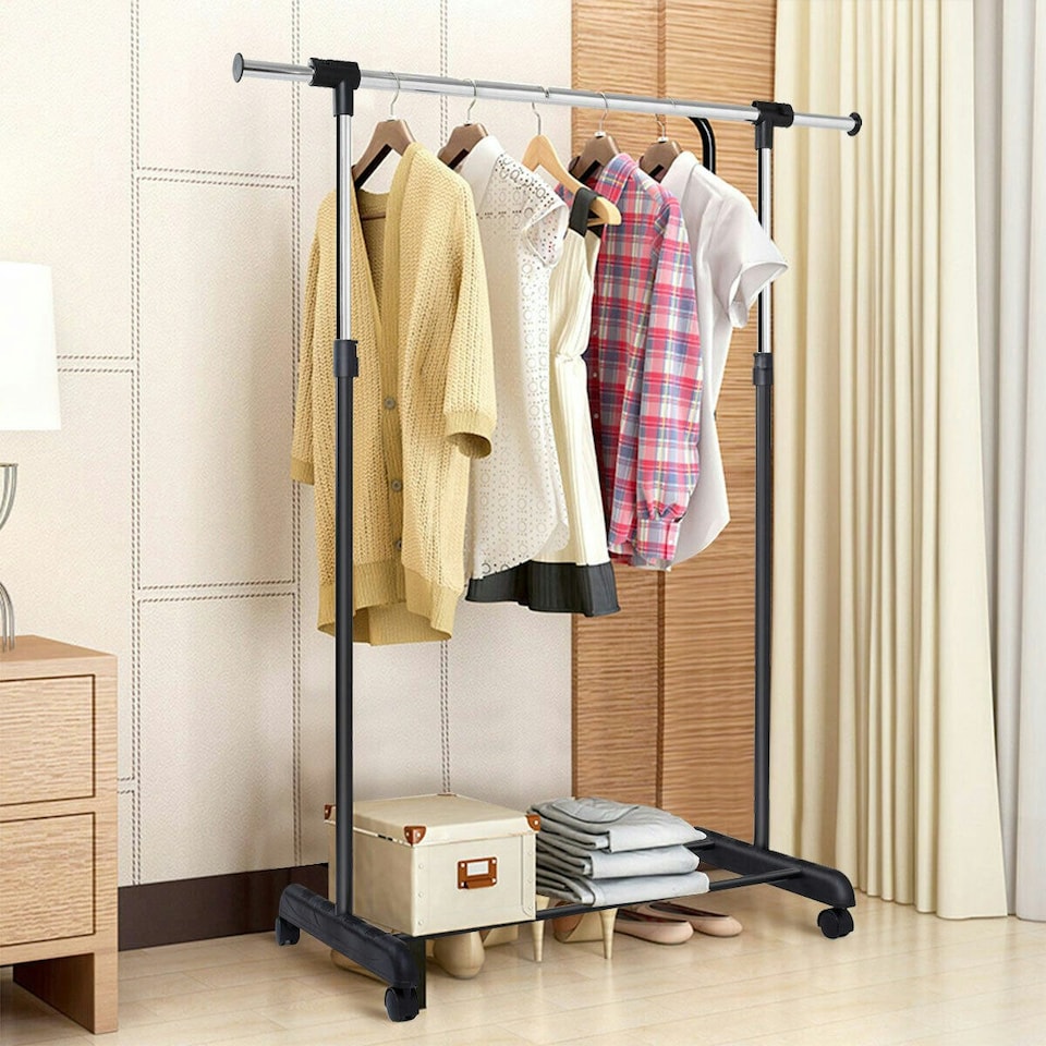 image 1 of COSTWAY Single Rail Garment Drying Rack Metal Clothes Rail