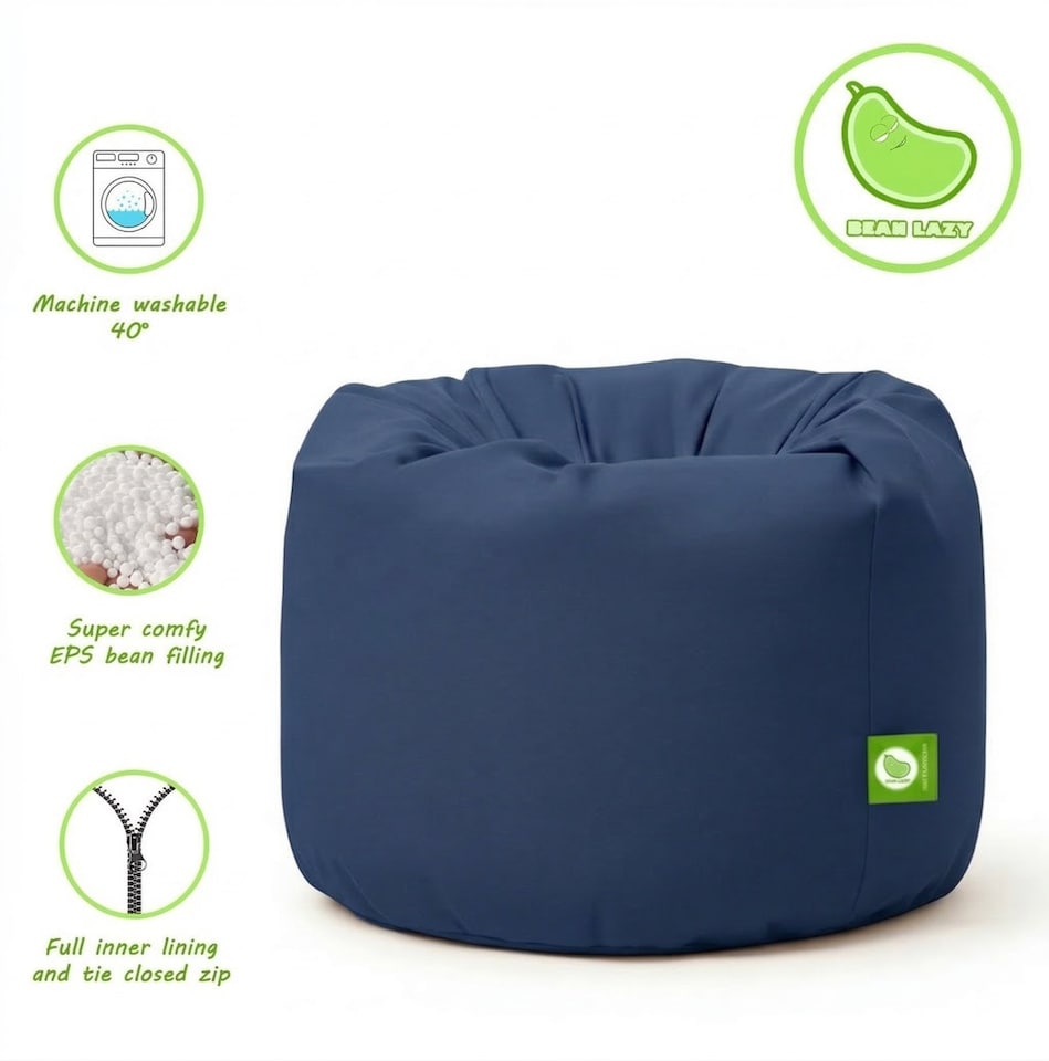 image 1 of Bean Lazy Navy Blue Cotton Bean Bag Teen and Adult Size