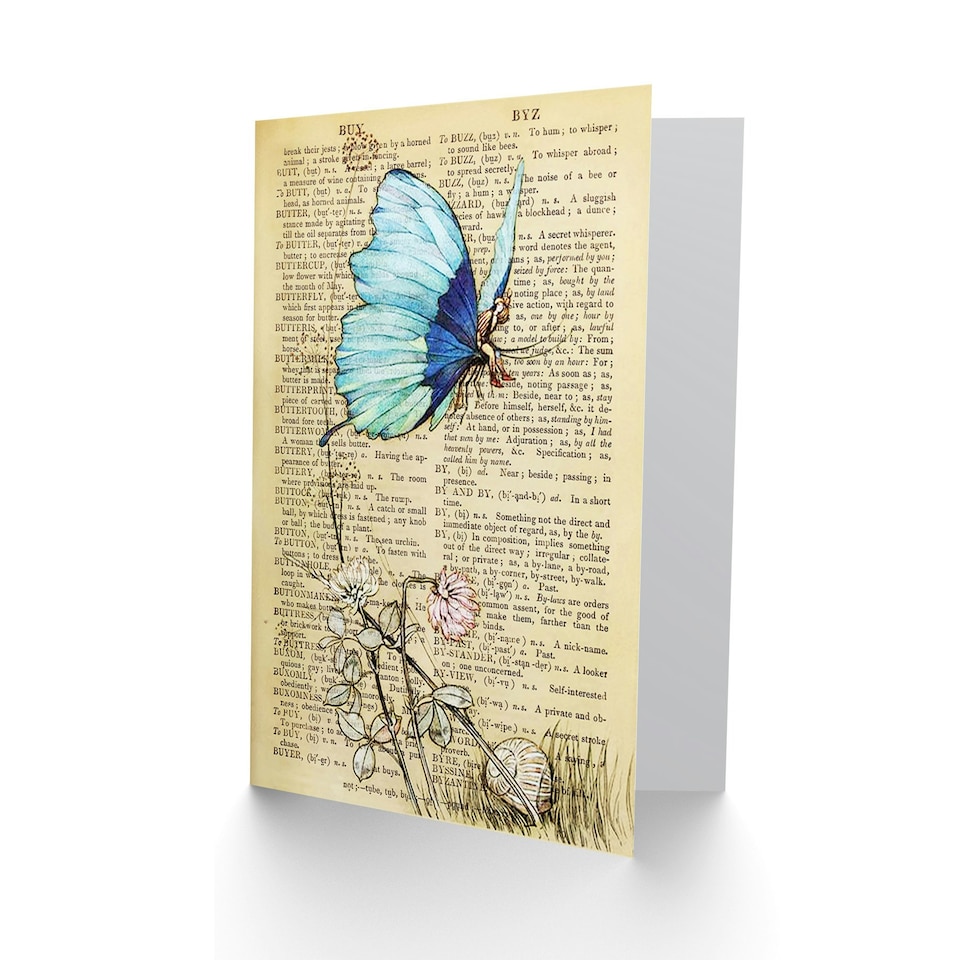 image 1 of Upcycle Butterfly Rider Fantasy Dictionary Birthday Card