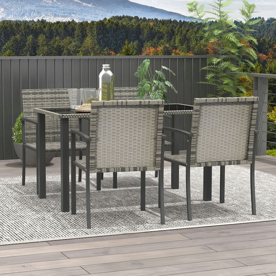 image 1 of Outsunny Rattan Garden Furniture for 4, Dining Table and Chairs, Mixed Grey