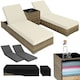 image 1 of Sun Lounger Set - 2 loungers, 1 side table, aluminium frame, adjustable backrest, rain cover Brown | Nature