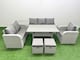 image 1 of Fimous Patio PE Wicker 8 Seater Outdoor Rattan Furniture Sofa Sets with Rectangular Dining Table Reclining Chair Loveseat Sofa 3 Seater Sofa Stool Side Table Light Grey